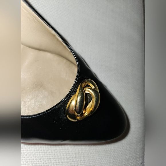 Salvatore Ferragamo Barbie Black Shiny Pumps with Gold Decal Women's 7.5 - Picture 8 of 10